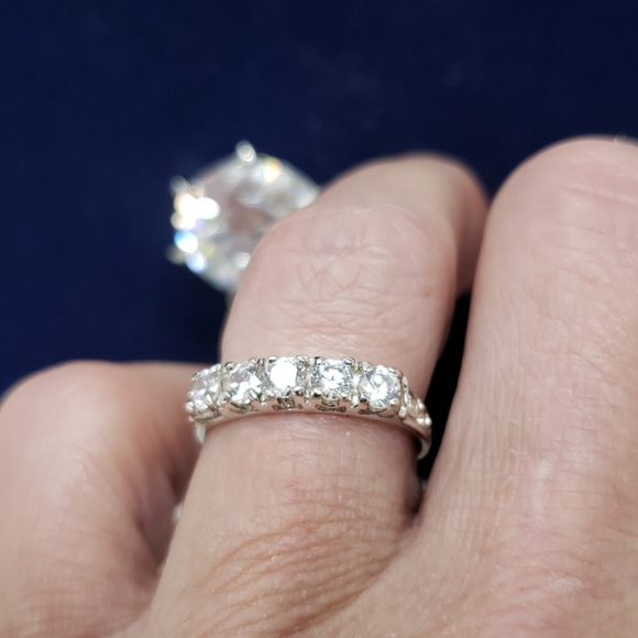 Diamonique Jewelry - Vintage Diamonique (QVC) 5 Stone Band  Sz 7